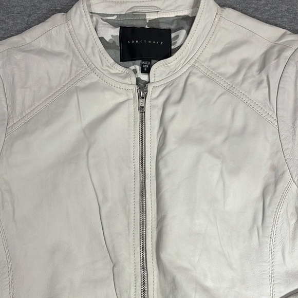 Sanctuary leather bomber style oyster white colored jacket. - Picture 2 of 12